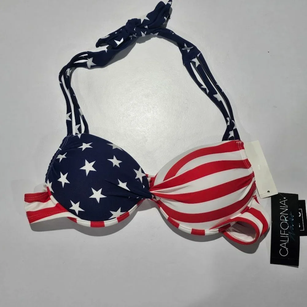 California Waves Classic Stars and Stripes Strappy Underwire Bikini Top - Picture 5 of 8